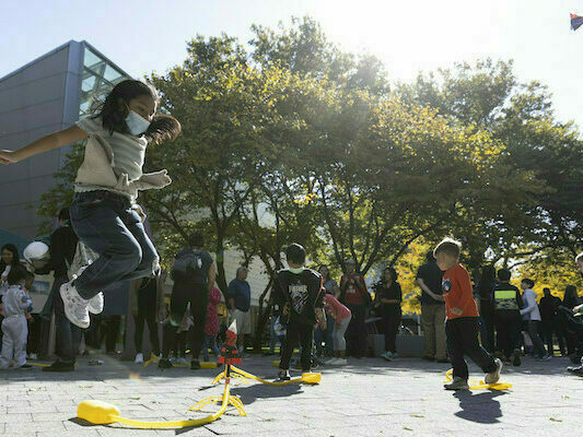 Kids jumping rocket park